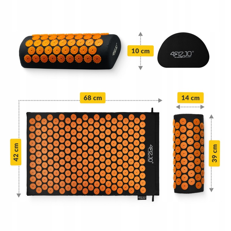 Килимок акупунктурний з валиком 4FIZJO Classic Mat Аплікатор Кузнєцова Black/Orange (P-5907222931752)