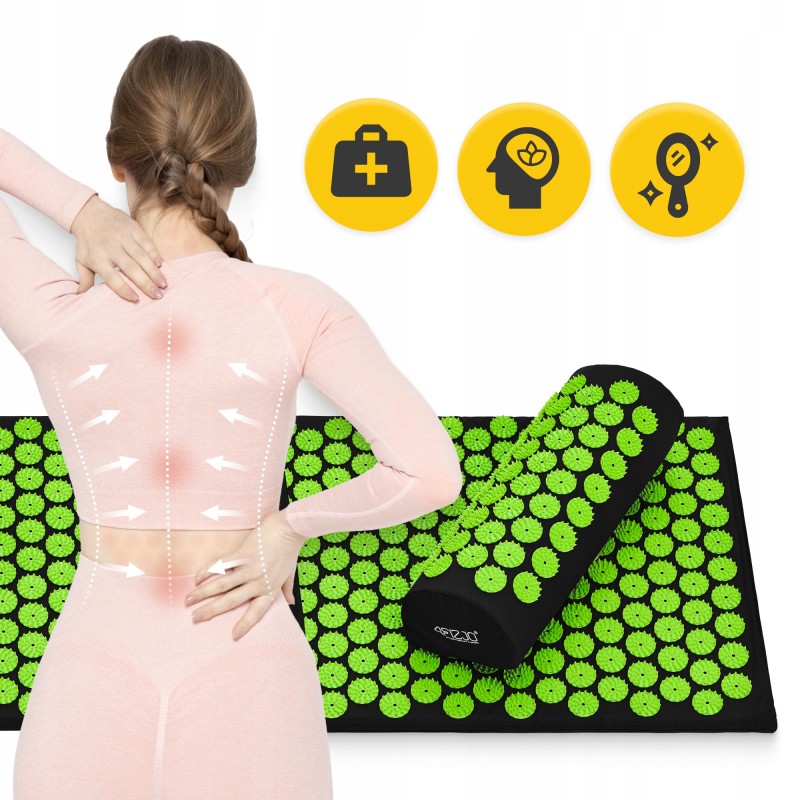 Килимок акупунктурний з валиком 4FIZJO Classic Mat XL Аплікатор Кузнєцова Black/Green (P-5907222931769)
