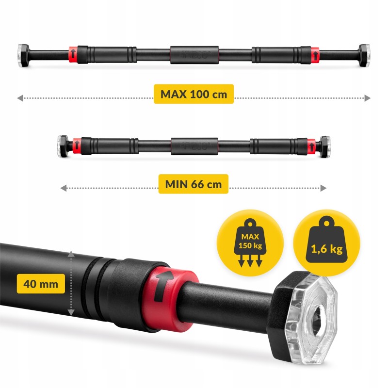 Турнік розсувний 4FIZJO 66-100 см Black/Red (P-5907739310385)
