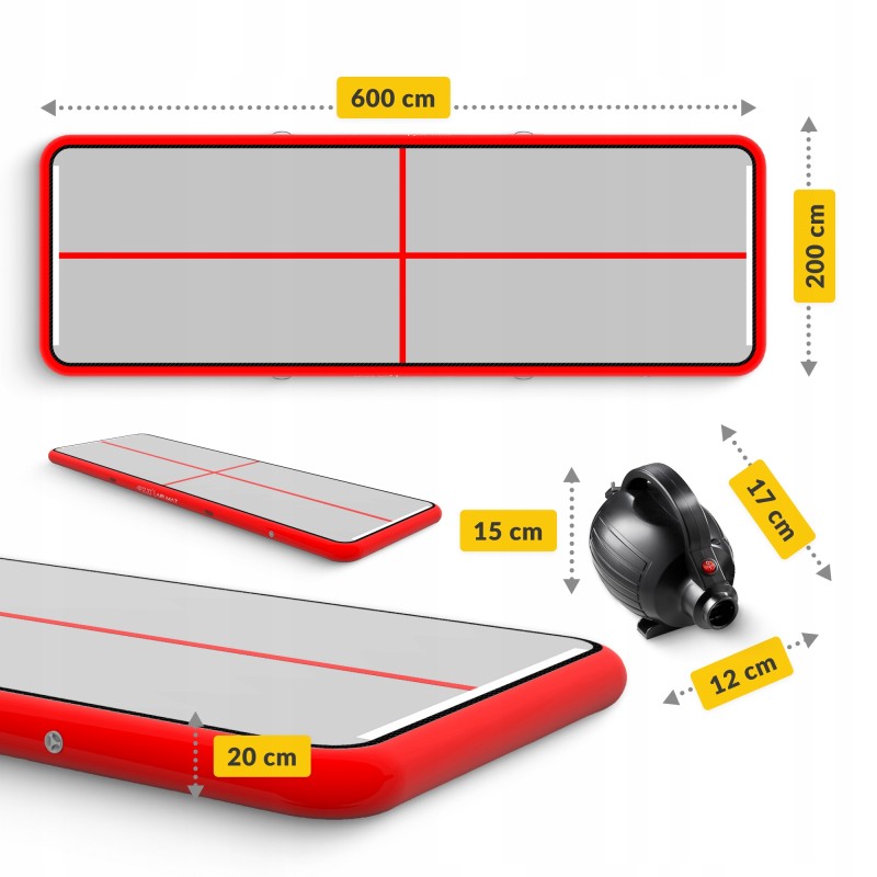 Мат гімнастичний надувний 4FIZJO Air Track Mat 600 x 200 x 20 см White/Red (P-5907739312044)