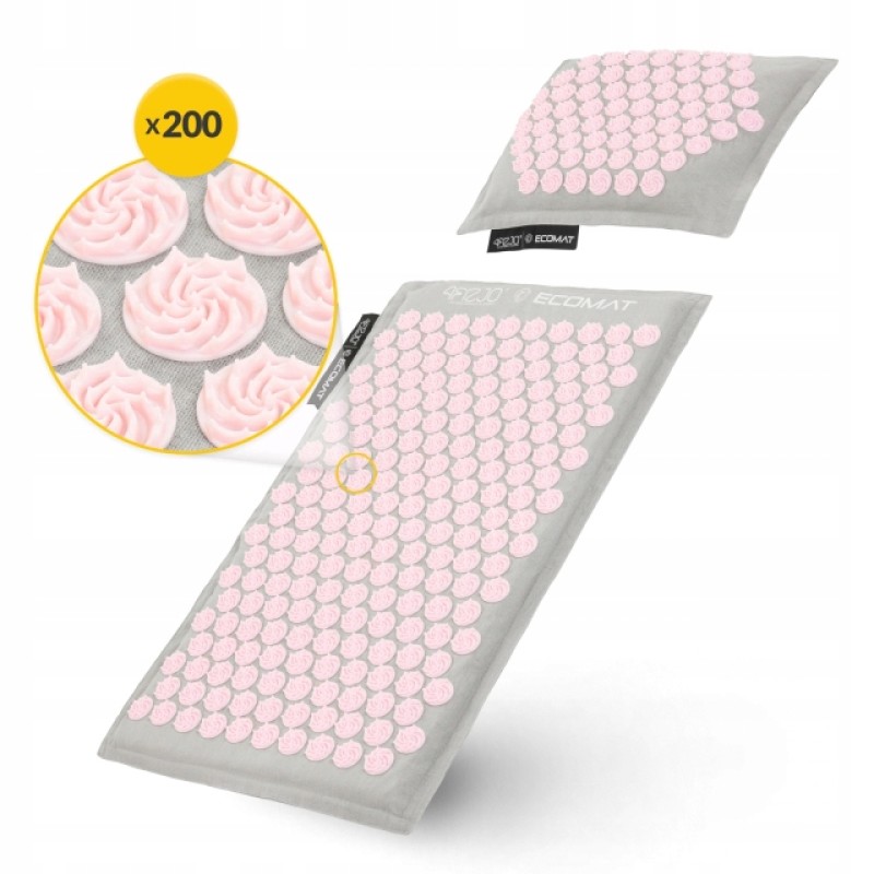 Килимок акупунктурний з подушкою 4FIZJO Eco Mat Аплікатор Кузнєцова Grey/Pink (P-5907739312174)
