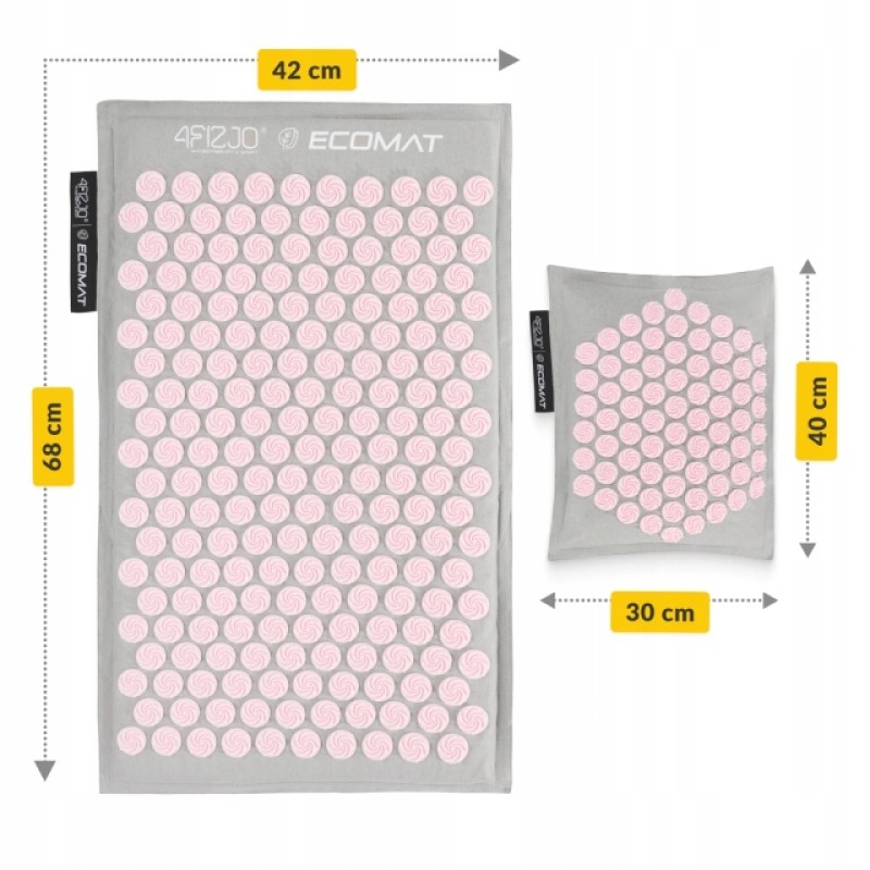 Килимок акупунктурний з подушкою 4FIZJO Eco Mat Аплікатор Кузнєцова Grey/Pink (P-5907739312174)