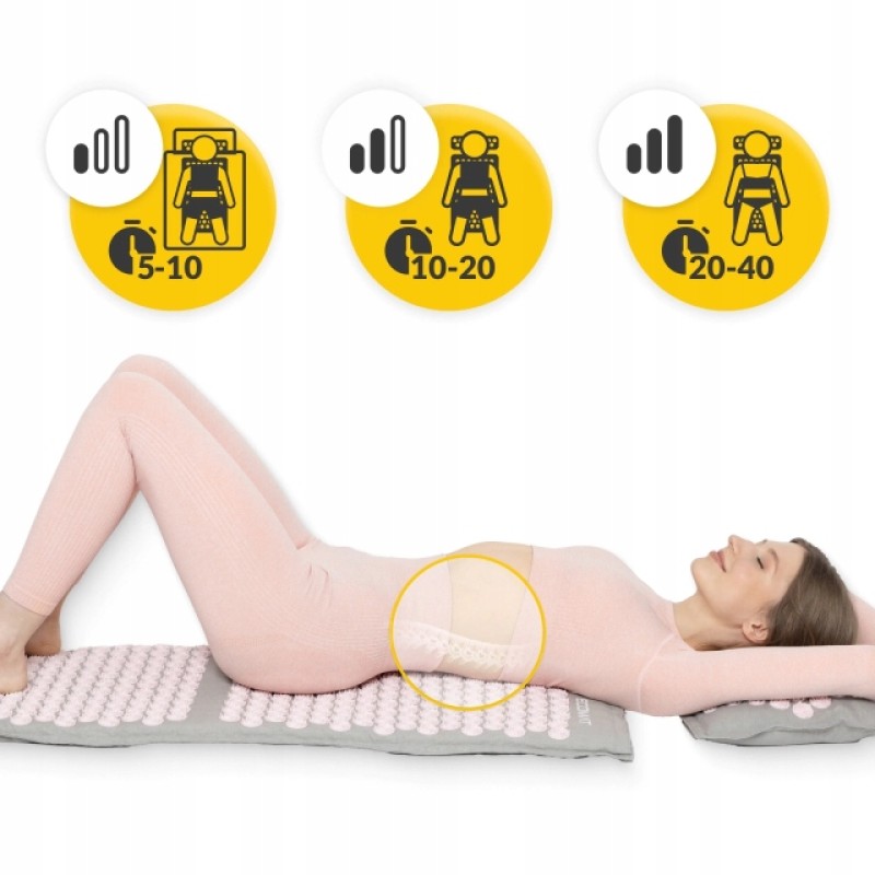 Килимок акупунктурний з подушкою 4FIZJO Eco Mat Аплікатор Кузнєцова Grey/Pink (P-5907739312174)