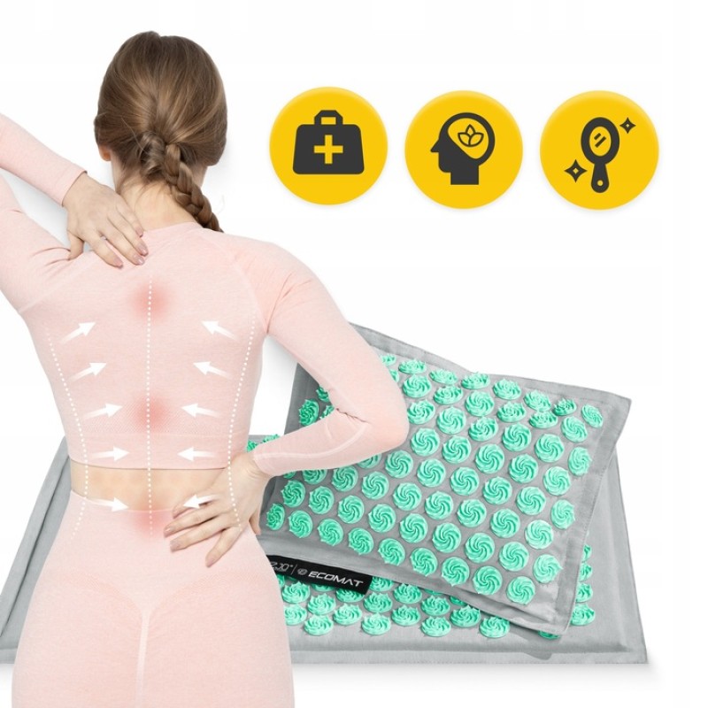 Килимок акупунктурний з подушкою 4FIZJO Eco Mat Аплікатор Кузнєцова Grey/Mint (P-5907739312181)