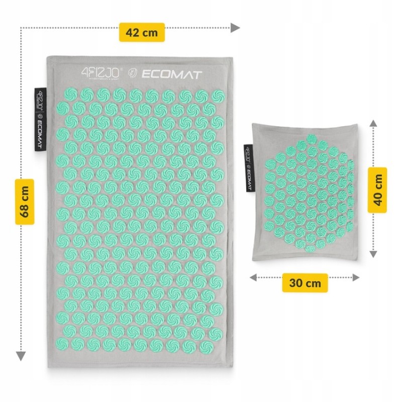 Килимок акупунктурний з подушкою 4FIZJO Eco Mat Аплікатор Кузнєцова Grey/Mint (P-5907739312181)