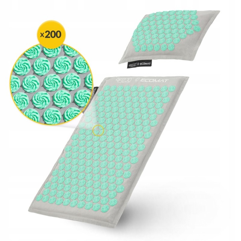 Килимок акупунктурний з подушкою 4FIZJO Eco Mat Аплікатор Кузнєцова Grey/Mint (P-5907739312181)