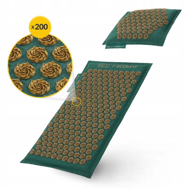 Килимок акупунктурний з подушкою 4FIZJO Eco Mat Аплікатор Кузнєцова Navy Green/Gold (P-5907739312891)
