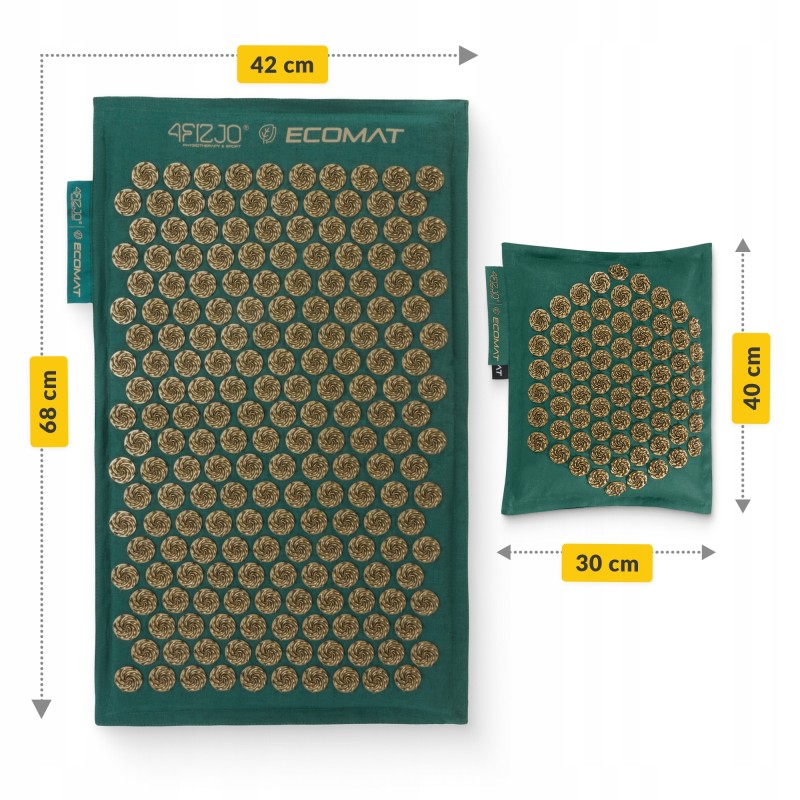 Килимок акупунктурний з подушкою 4FIZJO Eco Mat Аплікатор Кузнєцова Navy Green/Gold (P-5907739312891)