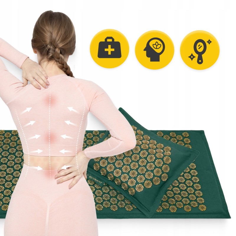 Килимок акупунктурний з подушкою 4FIZJO Eco Mat Аплікатор Кузнєцова Navy Green/Gold (P-5907739312891)