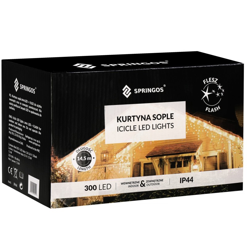 Гірлянда бахрома вулична (зовнішня) Springos 12 м 300 LED + Flash CL0318 Blue