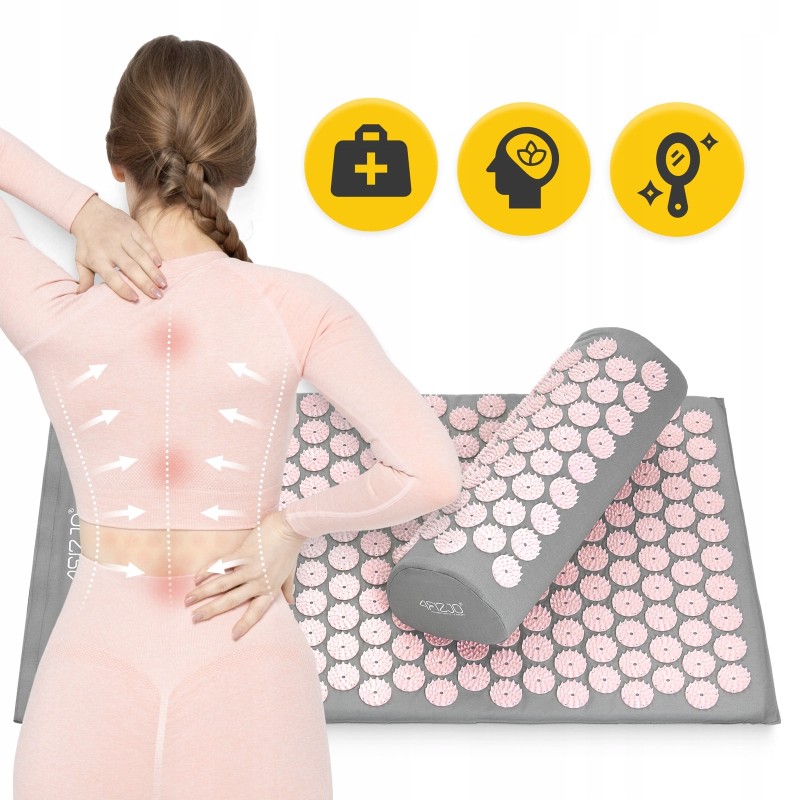 Килимок акупунктурний з валиком 4FIZJO Classic Mat Аплікатор Кузнєцова Grey/Pink (P-5907739313287)