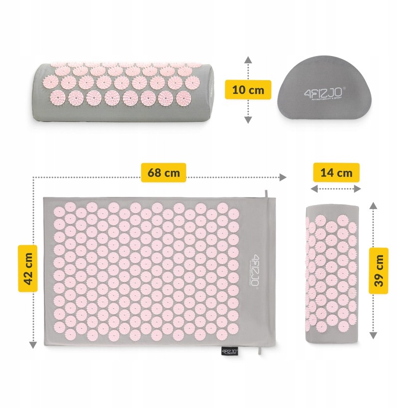 Килимок акупунктурний з валиком 4FIZJO Classic Mat Аплікатор Кузнєцова Grey/Pink (P-5907739313287)