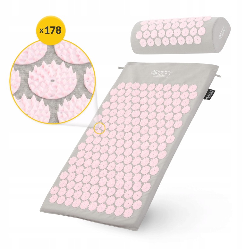 Килимок акупунктурний з валиком 4FIZJO Classic Mat Аплікатор Кузнєцова Grey/Pink (P-5907739313287)