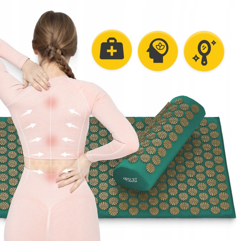 Килимок акупунктурний з валиком 4FIZJO Classic Mat XL Аплікатор Кузнєцова Navy Green/Gold (P-5907739313317)