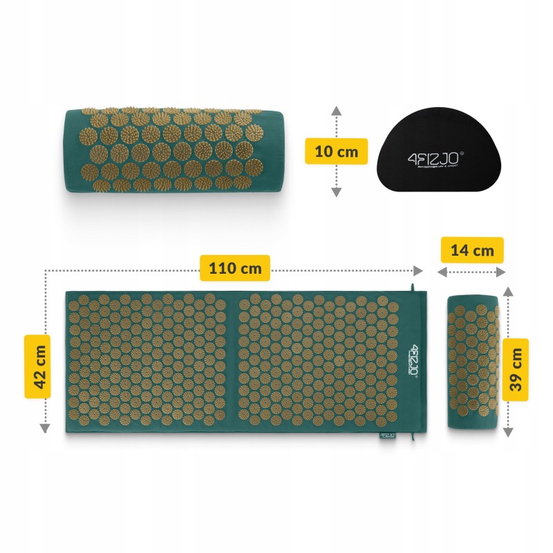 Килимок акупунктурний з валиком 4FIZJO Classic Mat XL Аплікатор Кузнєцова Navy Green/Gold (P-5907739313317)