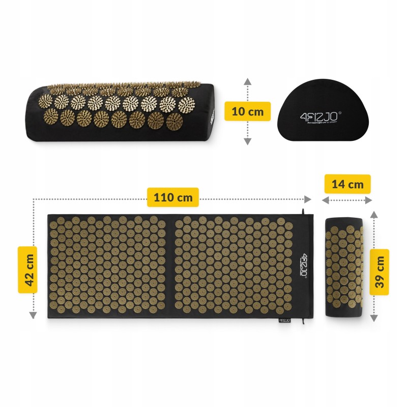 Килимок акупунктурний з валиком 4FIZJO Classic Mat XL Аплікатор Кузнєцова Black/Gold (P-5907739315052)
