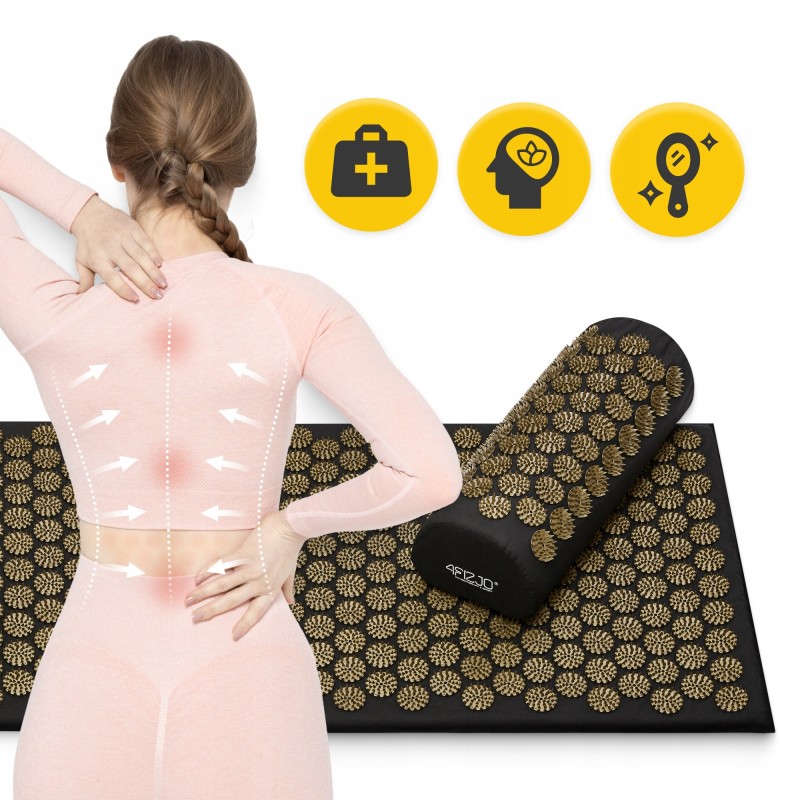 Килимок акупунктурний з валиком 4FIZJO Classic Mat XL Аплікатор Кузнєцова Black/Gold (P-5907739315052)