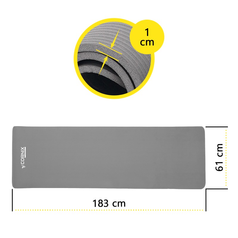 Килимок спортивний Cornix NBR 183 x 61 x 1 cм для йоги та фітнесу XR-0012 Grey