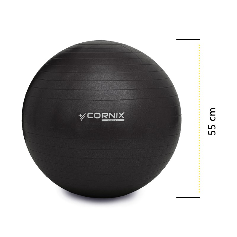 М'яч для фітнесу (фітбол) Cornix 55 см Anti-Burst XR-0014 Black