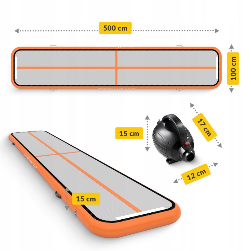 Мат гімнастичний надувний 4FIZJO Air Track Mat 500 x 100 x 15 см White/Orange (P-5907739311795)