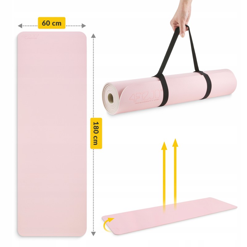 Килимок (мат) спортивний 4FIZJO TPE 180 x 60 x 0.6 см для йоги та фітнесу Pink/Grey (P-5907739317063)