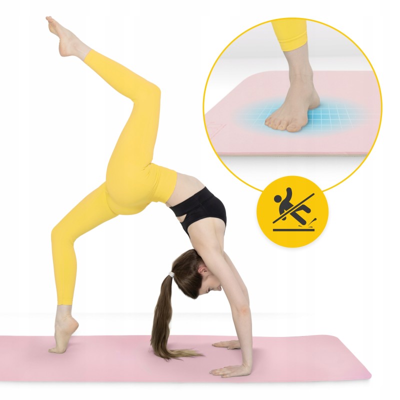 Килимок (мат) спортивний 4FIZJO TPE 180 x 60 x 0.6 см для йоги та фітнесу Pink/Grey (P-5907739317063)
