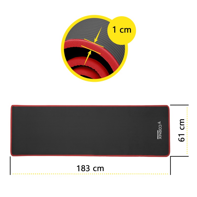 Килимок спортивний Cornix NBR 183 x 61 x 1 cм для йоги та фітнесу XR-0094 Black/Red