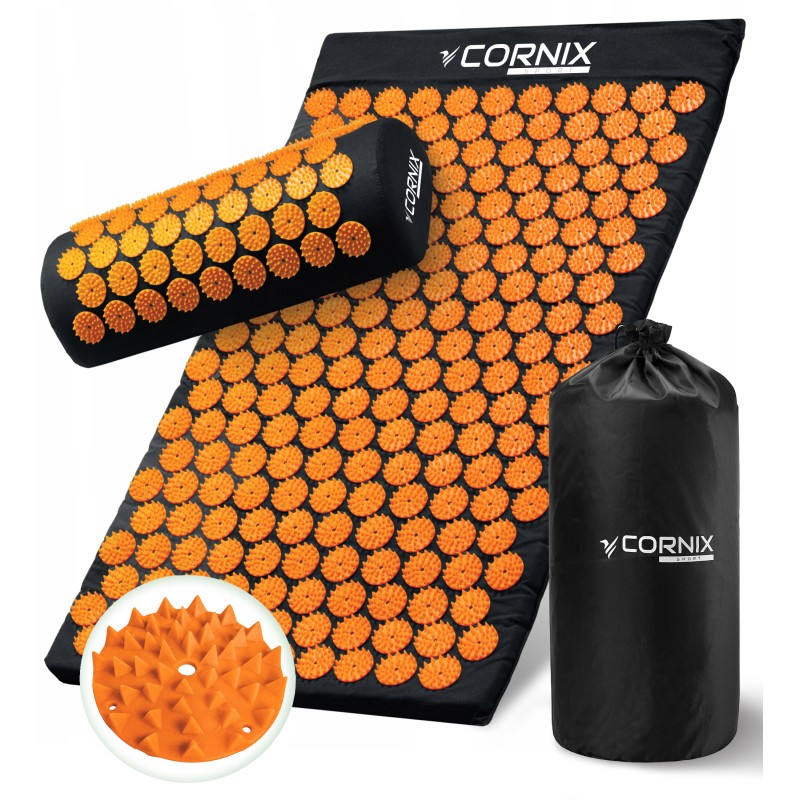 Килимок акупунктурний з валиком Cornix Classic Mat Аплікатор Кузнєцова XR-0111 Black/Orange