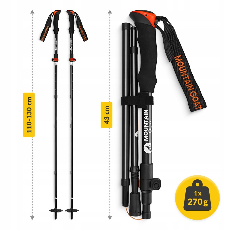 Трекінгові палиці Mountain Goat Pro+ 43-130 см Black/Orange (P-5907739318251)