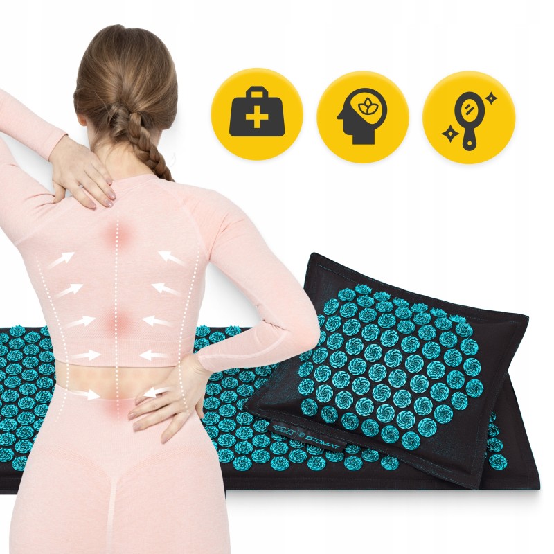 Килимок акупунктурний з подушкою 4FIZJO Eco Mat XL Аплікатор Кузнєцова Black/Blue (P-5907739317452)