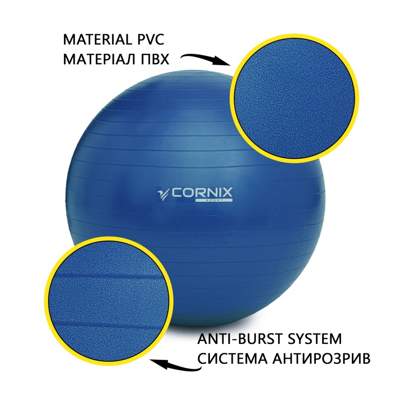 М'яч для фітнесу (фітбол) Cornix 85 см Anti-Burst XR-0249 Blue