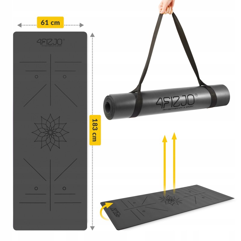 Килимок (мат) спортивний 4FIZJO PU 183 x 61 x 0.4 см для йоги та фітнесу Black (P-5907739319531)