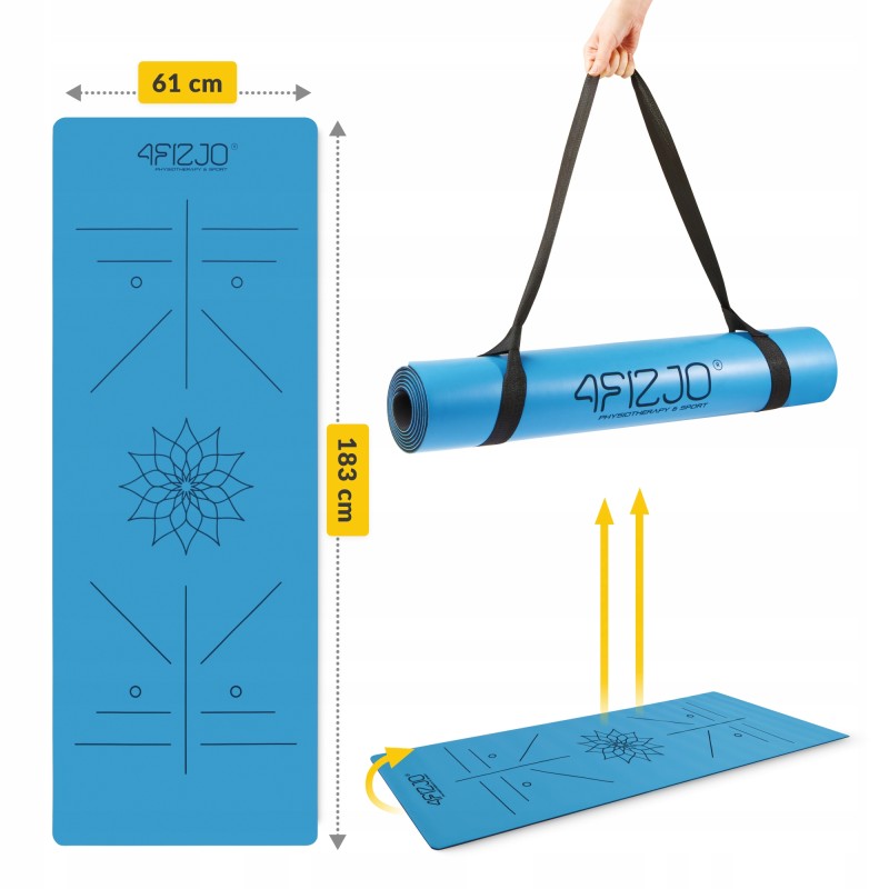 Килимок (мат) спортивний 4FIZJO PU 183 x 61 x 0.4 см для йоги та фітнесу Blue (P-5907739319555)