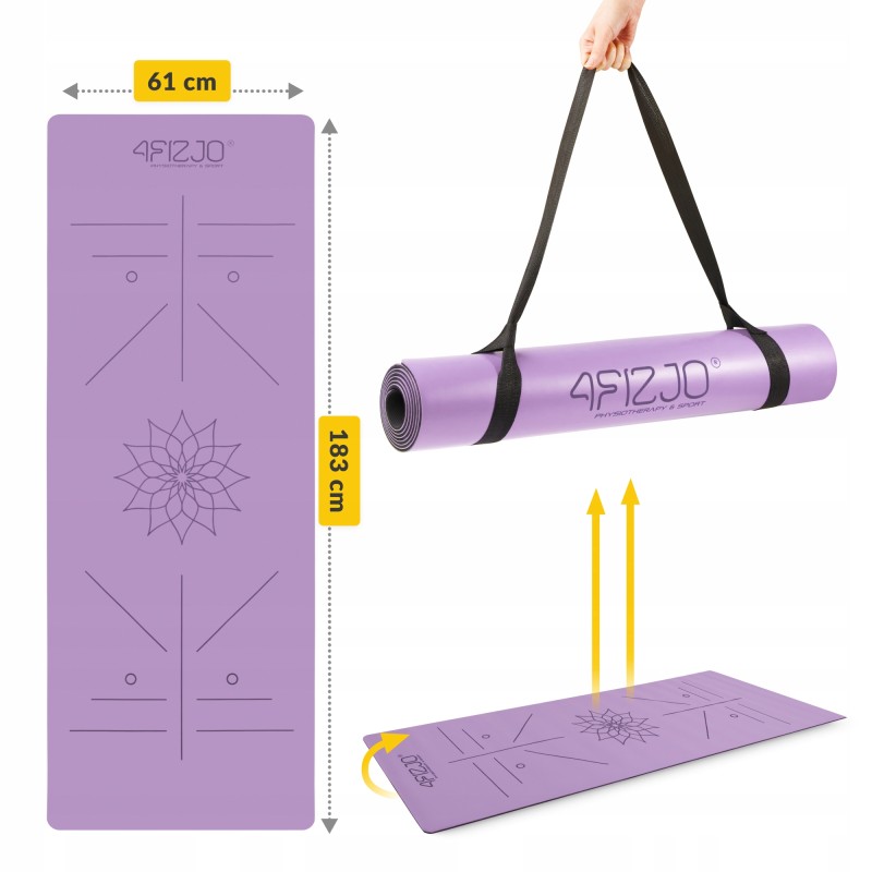 Килимок (мат) спортивний 4FIZJO PU 183 x 61 x 0.4 см для йоги та фітнесу Violet (P-5907739319548)