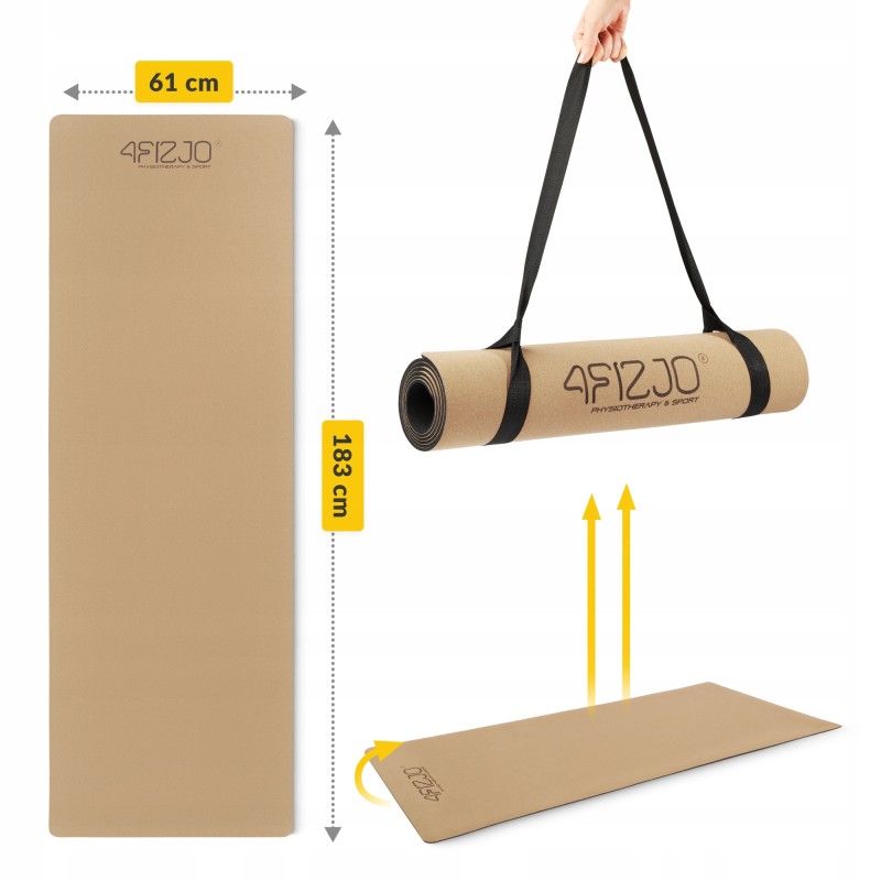 Килимок (мат) спортивний 4FIZJO Cork 183 x 61 x 0.4 см для йоги та фітнесу (P-5907739319562)