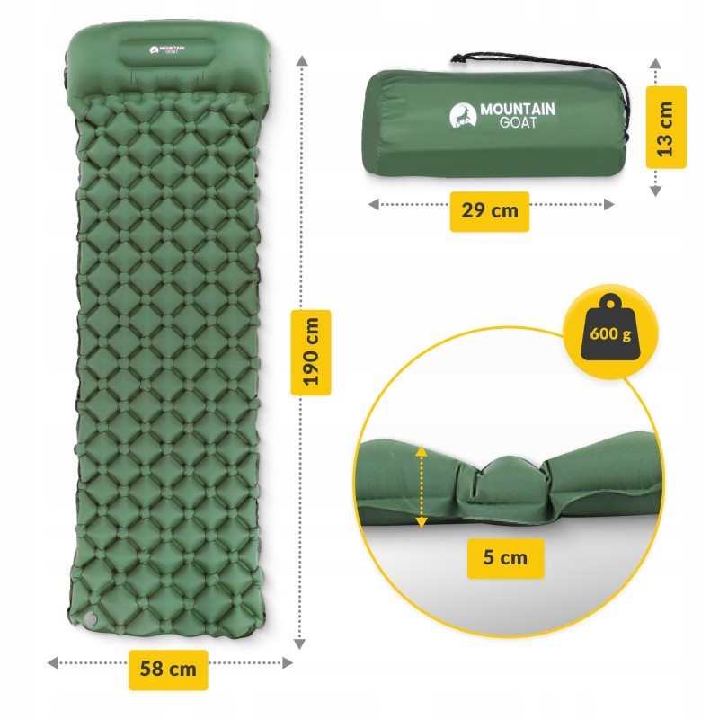 Килимок (каримат) надувний Mountain Goat 190 x 58 x 5 см Navy Green (P-5905973400886)
