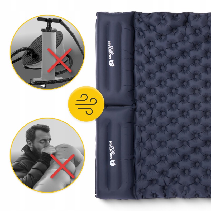 Килимок (каримат) надувний Mountain Goat 200 x 120 x 7 см двомісний з вбудованим насососм Navy Blue (P-5905973400923)