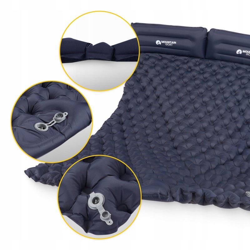 Килимок (каримат) надувний Mountain Goat 200 x 120 x 7 см двомісний з вбудованим насососм Navy Blue (P-5905973400923)