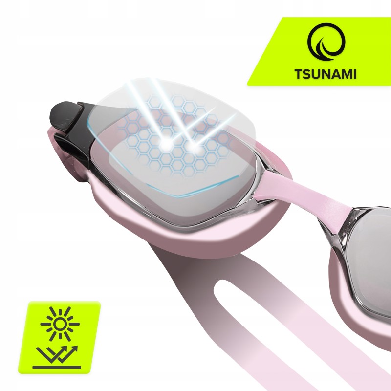 Окуляри для плавання TSUNAMI Anti-Fog 3 в 1 чохол, бервуха та затиск для носа Pink (P-5905973401777)