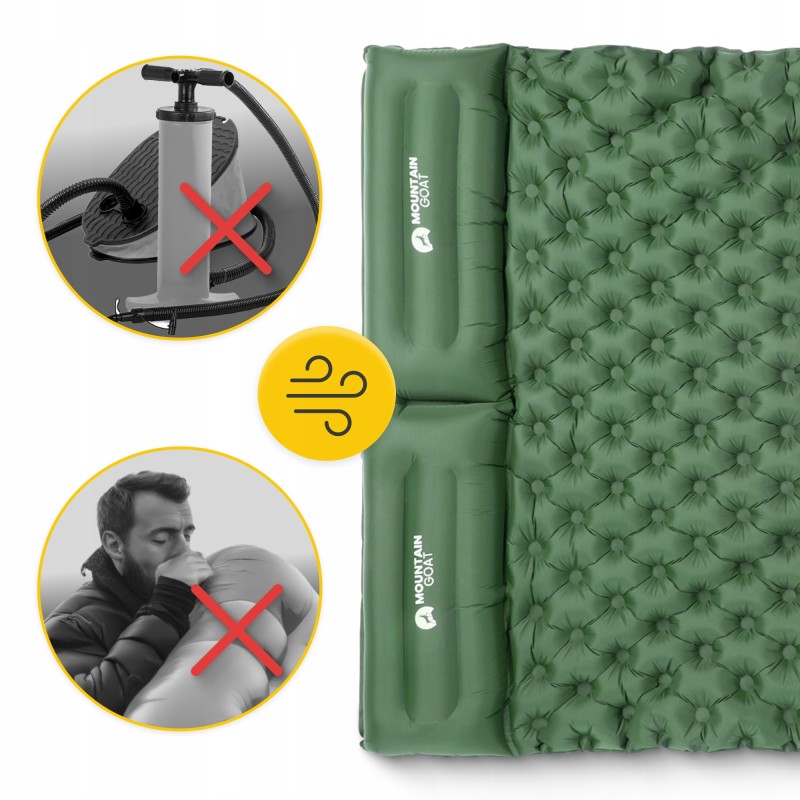 Килимок (каримат) надувний Mountain Goat 200 x 120 x 7 см двомісний з вбудованим насососм Navy Green (P-5905973403573)