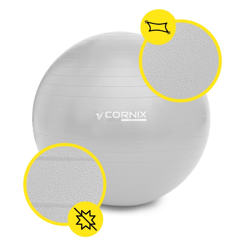 М'яч для фітнесу (фітбол) Cornix 85 см Anti-Burst XR-0368 Silver