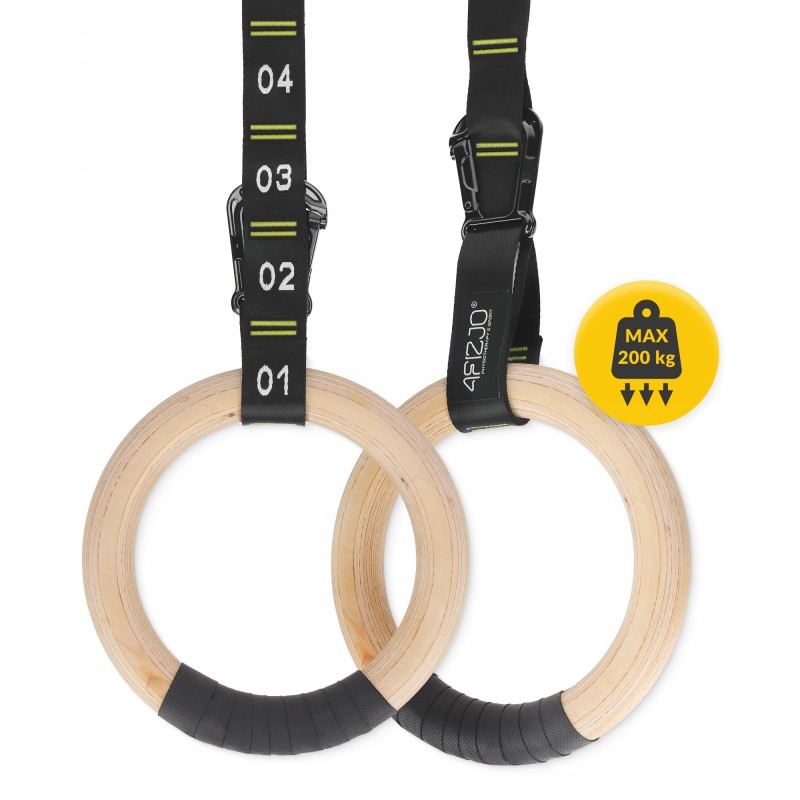 Гімнастичні кільця 4FIZJO дерев'яні, регульовані Black/Yellow (P-5905973402729)