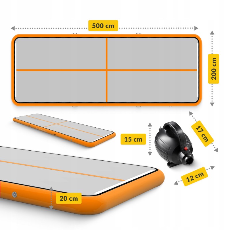 Мат гімнастичний надувний 4FIZJO Air Track Mat 500 x 200 x 20 см White/Orange (P-5907739312051)