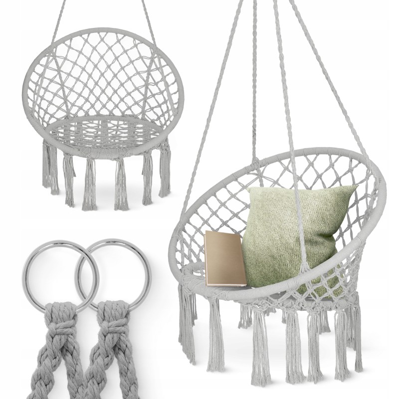 Крісло-гойдалка 4FIZJO Boho Dream 80 см підвісна, плетена Grey (P-5905973404525)