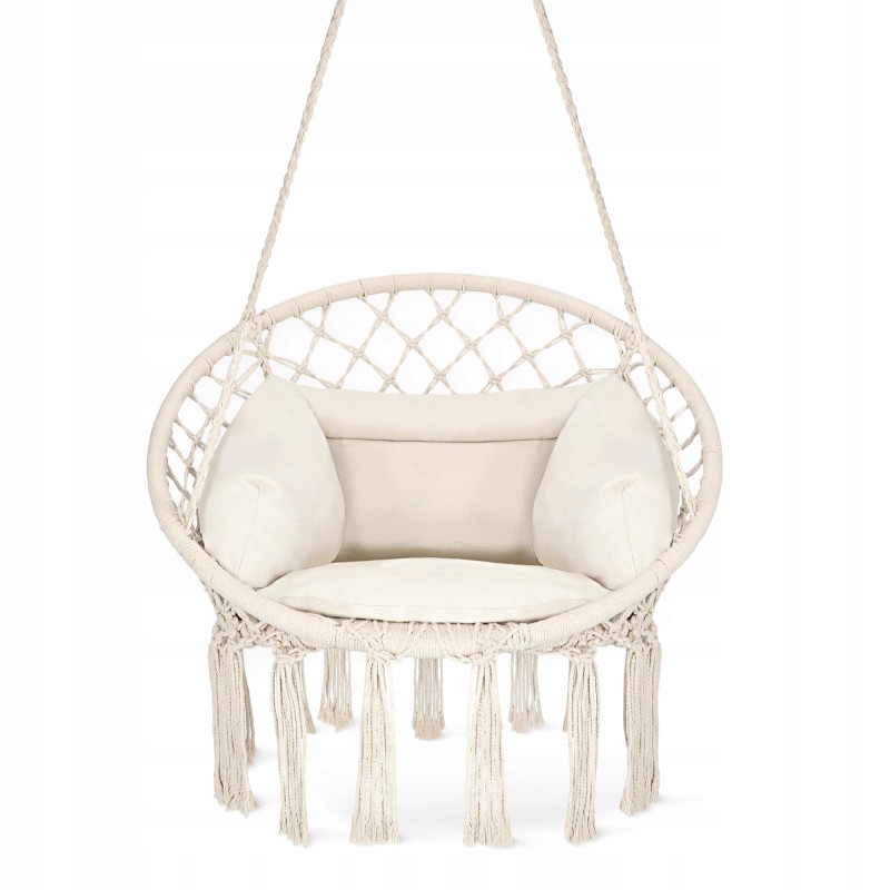 Крісло-гойдалка 4FIZJO Boho Dream 80 см з подушкою, підвісна, плетена Beige (P-5905973404549)
