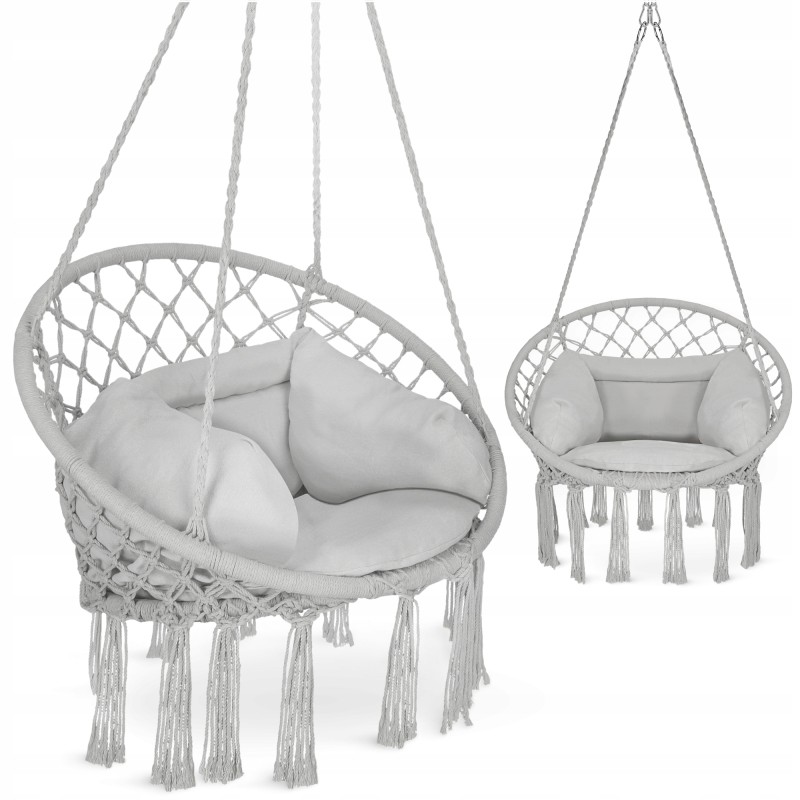 Крісло-гойдалка 4FIZJO Boho Dream 80 см з подушкою, підвісна, плетена Grey (P-5905973404532)