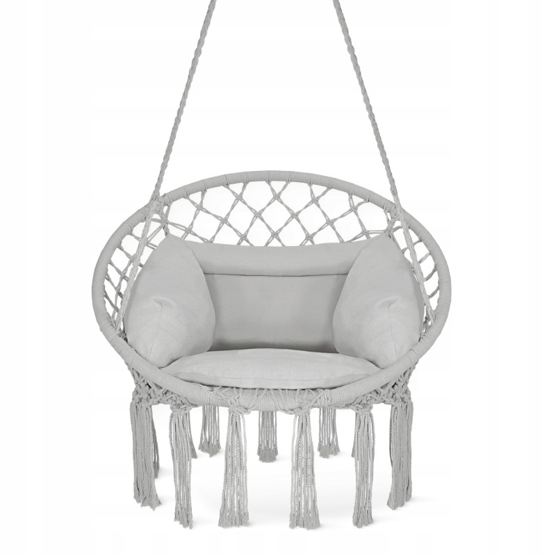 Крісло-гойдалка 4FIZJO Boho Dream 80 см з подушкою, підвісна, плетена Grey (P-5905973404532)