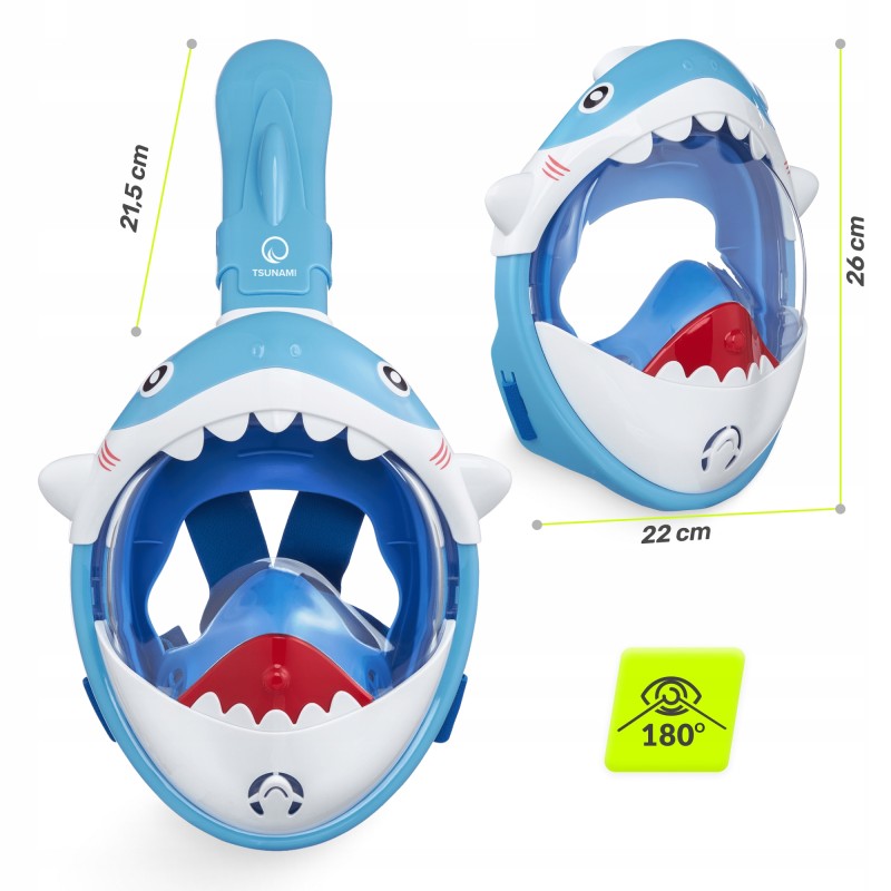 Маска для снорклінгу TSUNAMI Shark повнолицьова, дитяча Sky Blue (P-5907739318237)