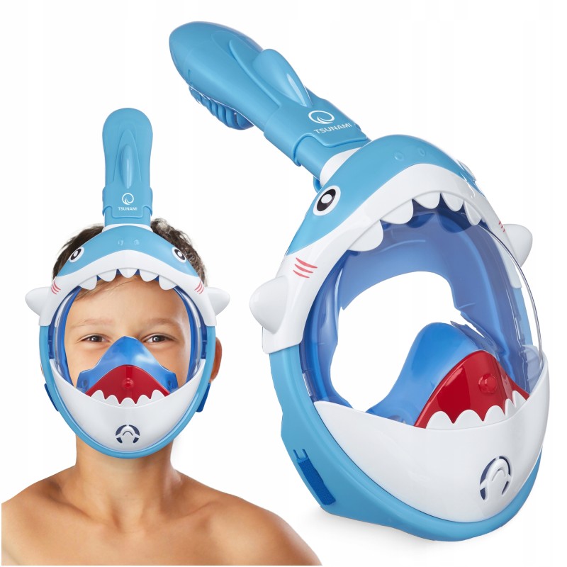 Маска для снорклінгу TSUNAMI Shark повнолицьова, дитяча Sky Blue (P-5907739318237)
