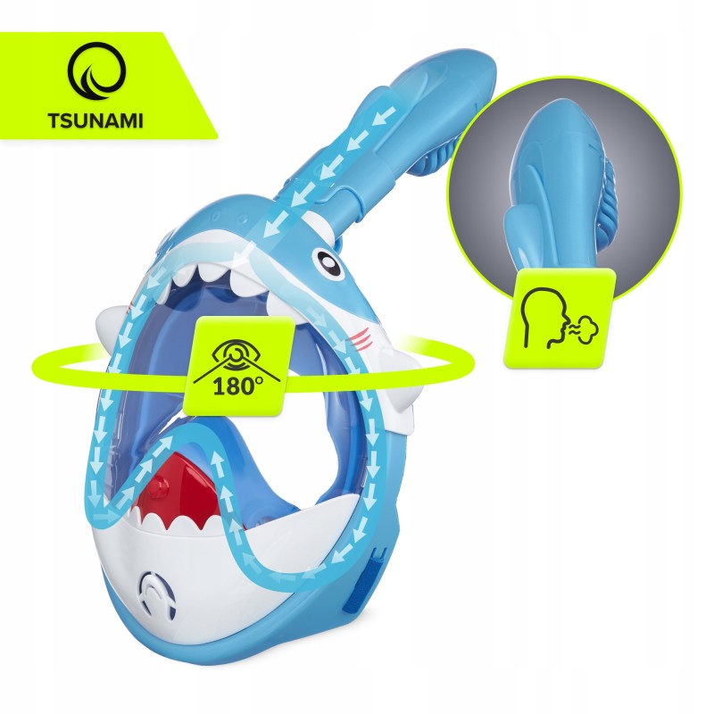 Маска для снорклінгу TSUNAMI Shark повнолицьова, дитяча Sky Blue (P-5907739318237)